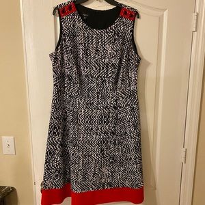 Black/white with red trim dress